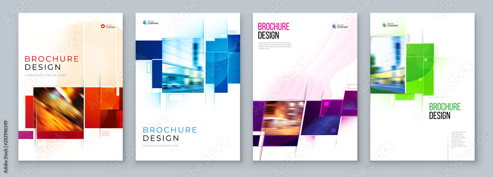 Set of Brochure Cover Template Layout Design. Corporate business annual report, catalog, magazine, flyer mockup. Creative modern bright concept with square shape - obrazy, fototapety, plakaty 