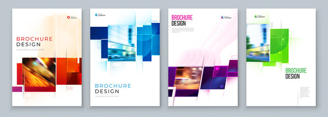 Wall Mural - Set of Brochure Cover Template Layout Design. Corporate business annual report, catalog, magazine, flyer mockup. Creative modern bright concept with square shape