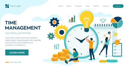 Time management planning, organization and control concept for effiecient succesful and profitable business. Concept of work time management. Business team. Vector illustration with characters.