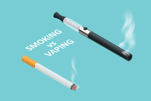 Isometric Vaping Device And Cigarettes, The Concept Of Choosing The Type Of Cigarette. Electronic Cigarette And Tobacco Cigar. Addiction Is Dangerous