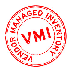 Grunge red VMI (abbreviation of vendor managed inventory) word round rubber seal stamp on white background