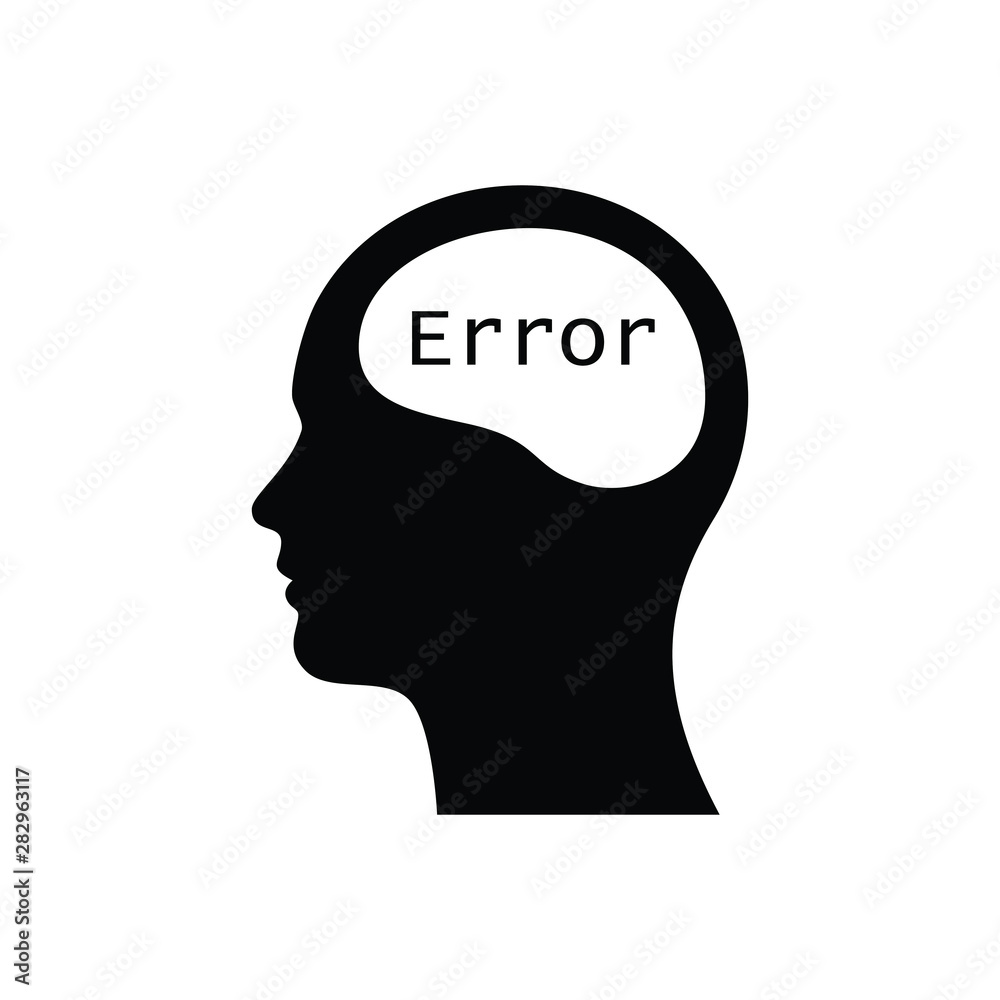 Head with error text icon. Caution brain logo. Stock Vector | Adobe Stock