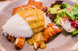 Chicken Katsu Curry Rice with Salad on a Plate