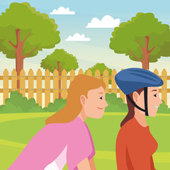 Wall Mural - Young people riding bike and scooter