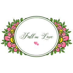  Various design of greeting card fall in love, with style of elegant cute leaf flower frame. Vector
