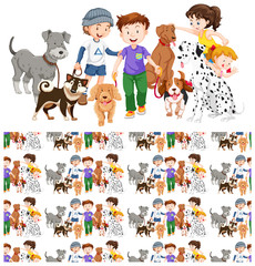  Seamless background design with children and dogs