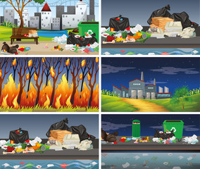 Wall Mural - Set of polluted scenes