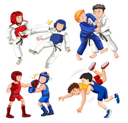 Wall Mural - Sporting activity people on white background