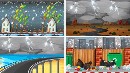 Wall Mural - Set of polluted scenes