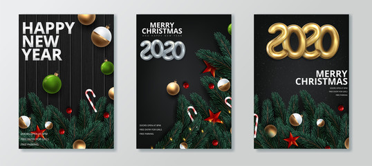 Wall Mural - happy new 2020 year. holiday poster template or festive party invitation design. vector illustration