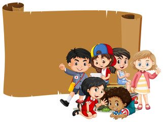 Wall Mural - Blank banner design with happy kids