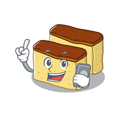 Sticker - With phone castella cake isolated in the cartoon