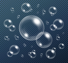 Poster - Realistic water bubbles collection isolated on transparent background.