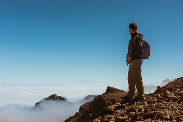 Wall Mural - sport man on top of mountain achievement success healthy lifestyle, Tenerife Canary