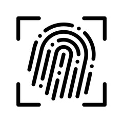 Sticker - Fingerprint Dactylogram Scanner Vector Sign Icon Thin Line. Artificial Intelligence Biometric Function System Linear Pictogram. Technology Support, Cyborg, Microchip Contour Illustration