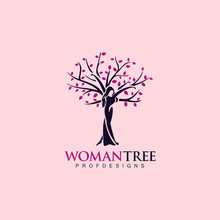 Woman Tree, SPA Beauty Care Natural Girl Autumn Logo Icon Art Vector Illustration