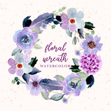 Purple Floral And Feather Watercolor Wreath