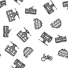 Sticker - Public Transport Seamless Pattern Vector. Trolleybus And Bus, Tramway And Train Illustration