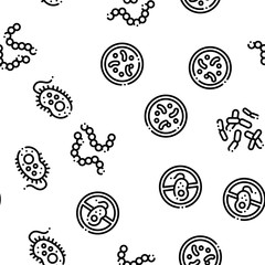 Poster - Pathogen Seamless Pattern Vector. Pathogen Bacteria Microorganism, Microbes And Germs Linear Pictograms. Analysis In Flask, Microscope And Injection Illustration