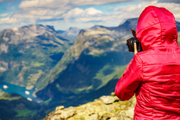 Poster - Tourist taking photo from Dalsnibba viewpoint Norway