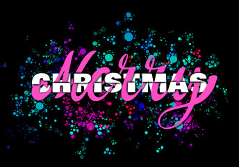 Wall Mural - Merry Christmas lettering with typography on black background