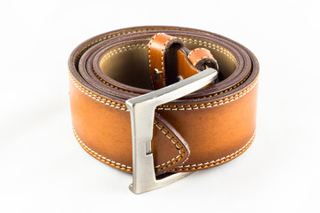 Brown leather belt buckle