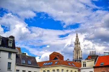 The Cathedral of our Lady in the streets of Antwerp, Belgium.