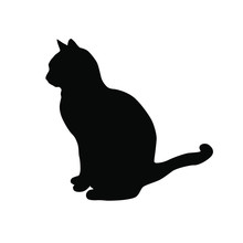 Vector Silhouette Of The Cat  Sitting,  Black Color, Isolated On White Background