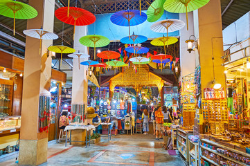 Sticker - Oriental umbrellas in Kalare Night Market, Chiang Mai, Thailand