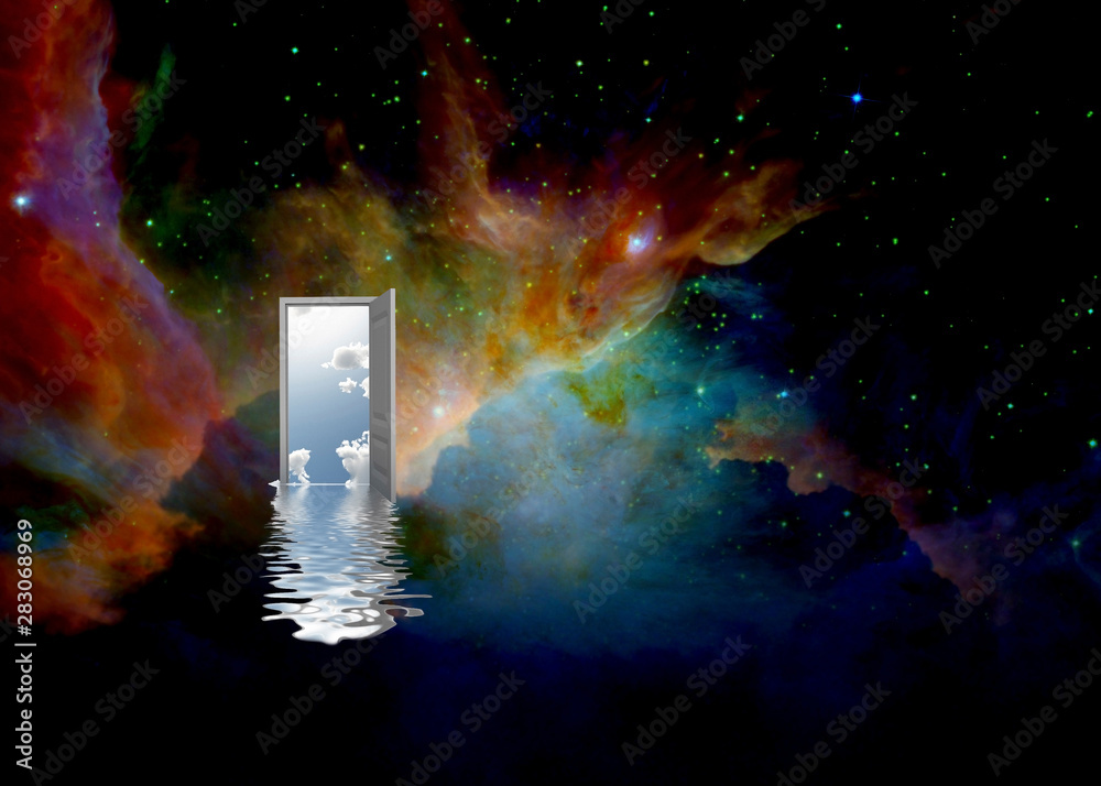 Synergies of space. Open door to another world - obrazy, fototapety, plakaty 