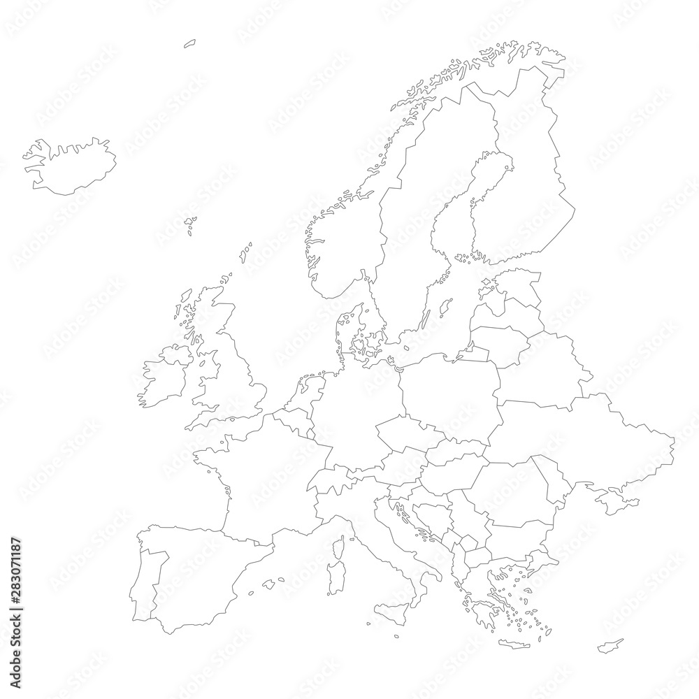 Europe outline silhouette map with countries - obrazy, fototapety, plakaty 