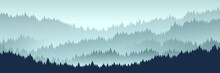 Forest Landscape. Vector Illustration. Layered Trees Background. Outdoor And Hiking Concept