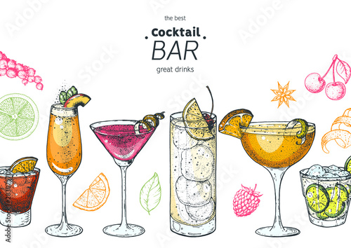 Fotografía Alcoholic cocktails hand drawn vector illustration
