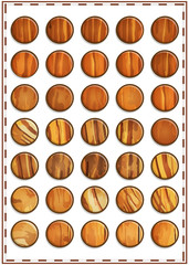 Wall Mural - Buttons with wood texture. Isolated on white background. Vector illustration.