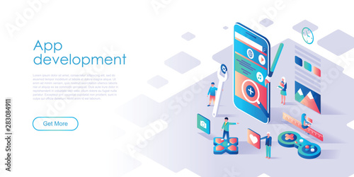 Modern Flat Design Isometric Concept Of App Development For Banner