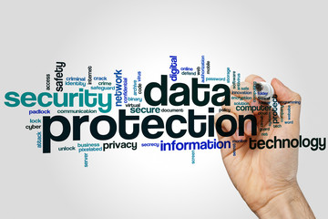 Poster - Data protection word cloud concept on grey background