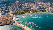 Top View.of Budva, Montenegro From The Air. Aerial View.