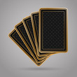 Five poker playing cards in black and gold design