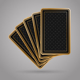 Fototapeta  - Five poker playing cards in black and gold design