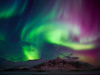 Powerful aurora borealis in the sky