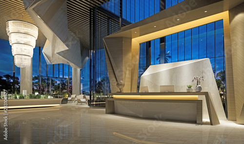 Fotografía 3d render of modern hotel reception lobby