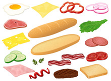 Set Of Ingredients For Sandwich Or Burger On White Background