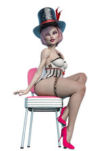 Cabaret Girl Cartoon On Chair Pin Up Pose Two