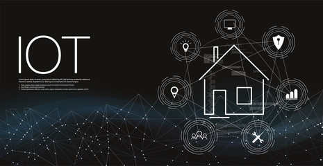 Poster - Internet of things (IOT), devices and connectivity concepts on a network, cloud at center. digital circuit board above the planet Earth.