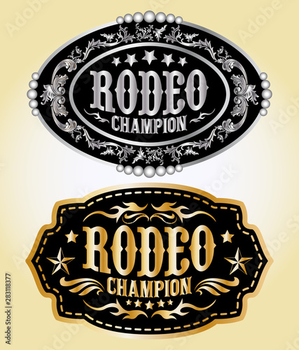 Cuadros en Lienzo Rodeo Champion Cowboy belt buckle vector design
