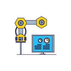 Poster - robotic hand industrial with computer display