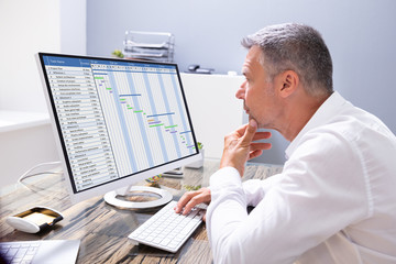 Poster - Businessman Looking At Gantt Chart On Computer