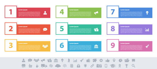 Wall Mural - Infographic design business concept vector illustration with 9 steps or options or processes represent work flow or diagram or web button banner