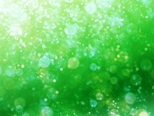 Green Glitter Defocused Bokeh Lights Background For Decoration Concept And Xmas Holiday Festival Backdrop