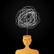 complicated abstract mind illustration. empty head with messy line inside. tangled scribble doodle vector path design.